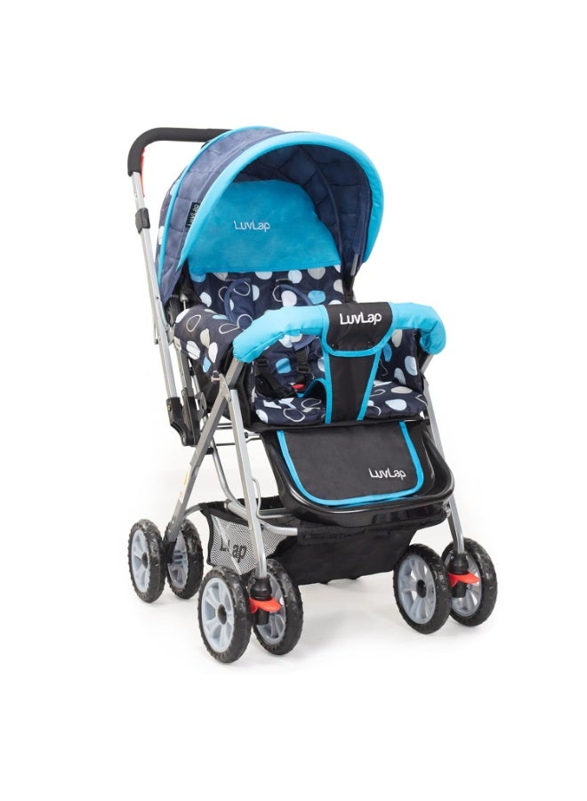 LuvLap Sunshine Baby Stroller/Pram for 0 to 3 Years, New Born/Toddler/Kid, 5 Point Safety Harness, Adjustable backrest, 360° Swivel Wheel, Large Storage Basket, Reversible Handlebar (Blue) - Image 1